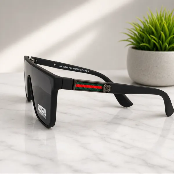 Big Bag - Matrix Rectangle Shape Black Polorized Sunglasses For Men